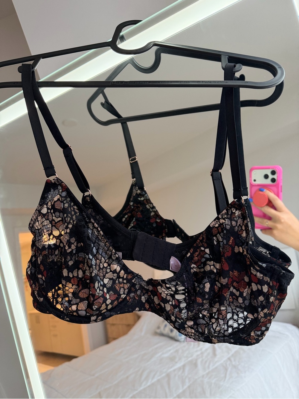 Savage x Fenty Black Lace Underwire Bra with Multicolor Accents